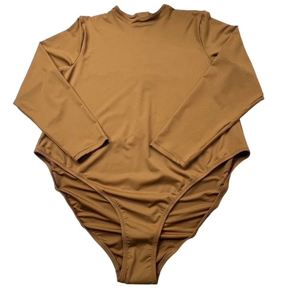 SKIMS Swim Long‎ Sleeve One Piece Almond Womens 4X
